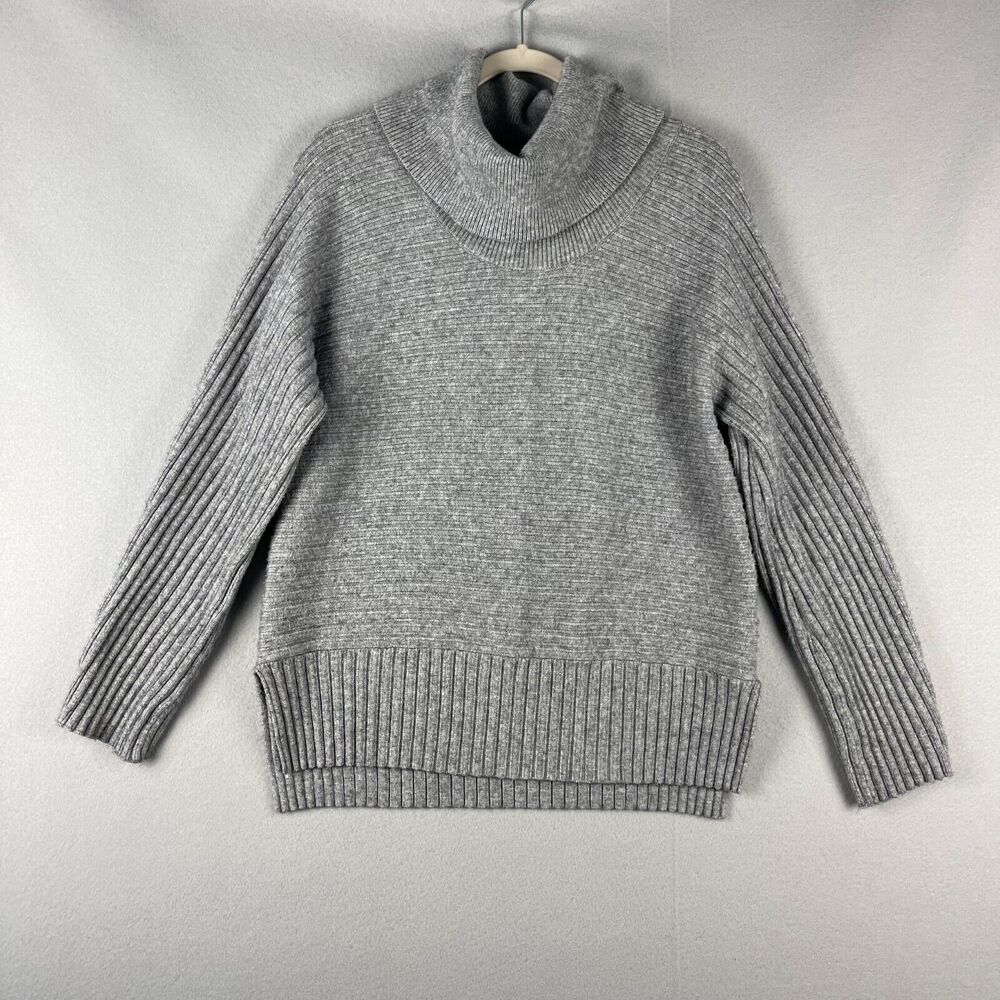 Anthropologie Moth Cowl Neck Sweater Women Large Gray Ribbed Soft Minimal Slouch